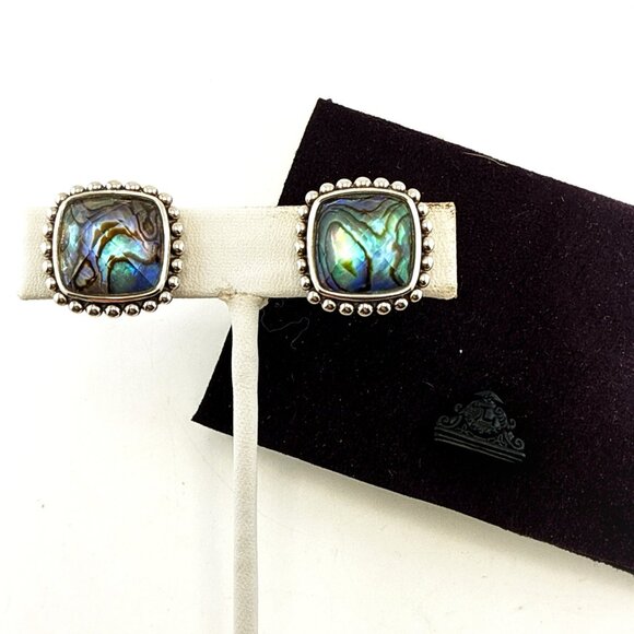 Lagos Caviar Earrings Abalone Doublet Sterling Silver Clip On Large Square 925